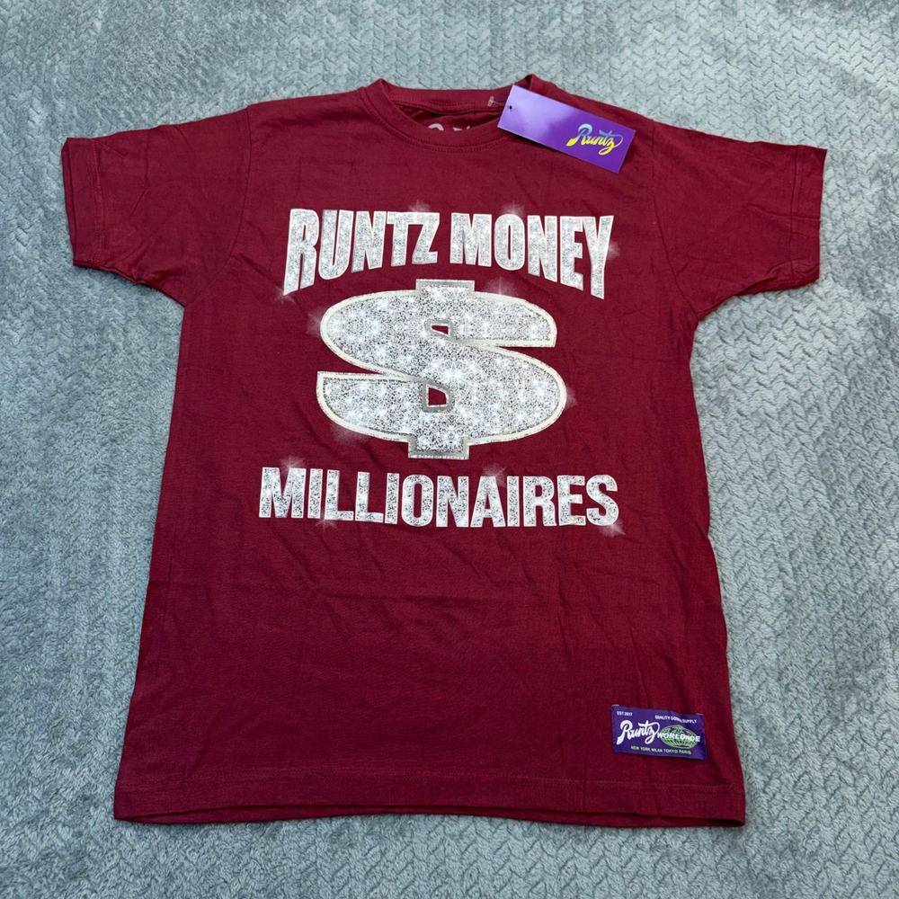 NWT Runtz T-Shirt Men Medium Runtz Money Millionaires Burgundy Cotton Streetwear